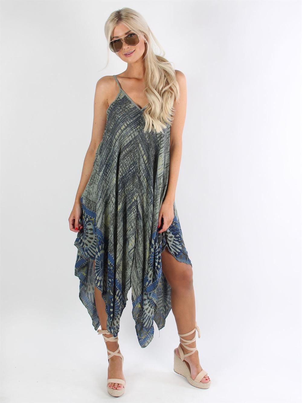 Michigan - Armygrøn stribet stropkjole i løs pasform